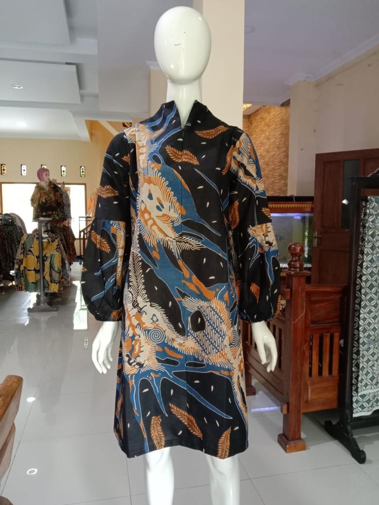 Tunik Batik Motif Abstrak Biru Kuning
